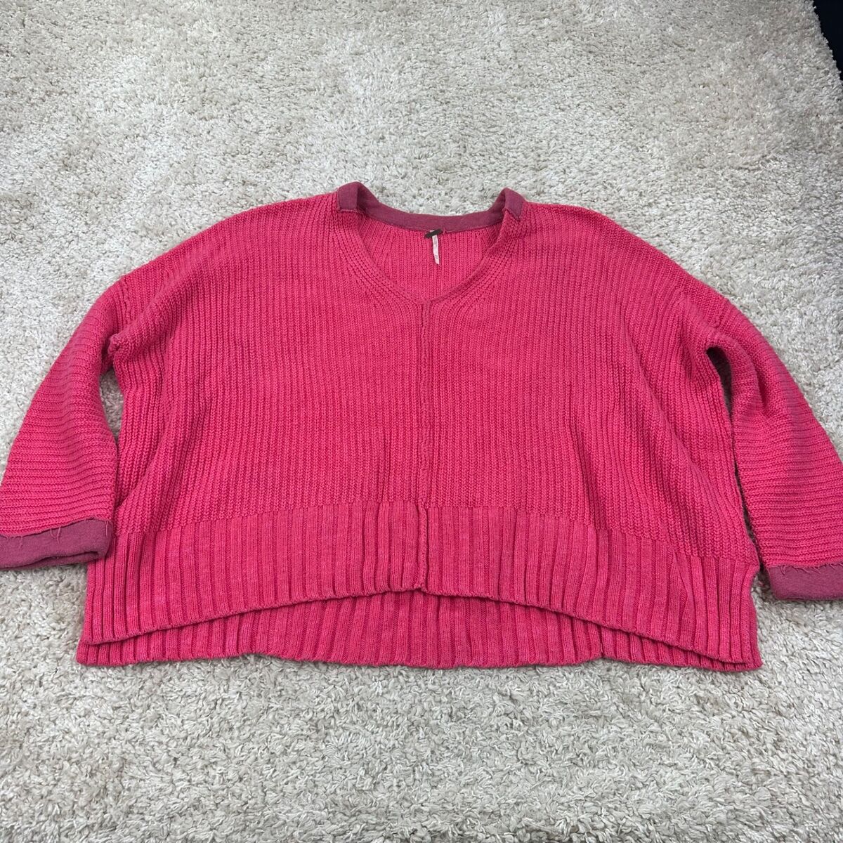 Free People Womens Size XS Oversized Pink Knit Sweater V Free People Womens Size XS Oversized Pink Knit Sweater V