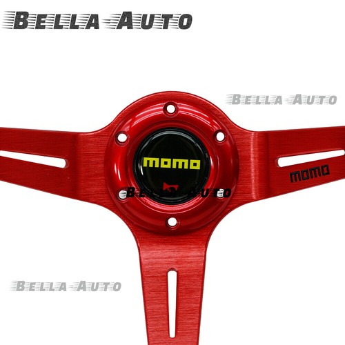 momo 350mm/14'' Red Deep Dish PU Leather Racing Drift Sport Steering Wheel - Picture 7 of 9