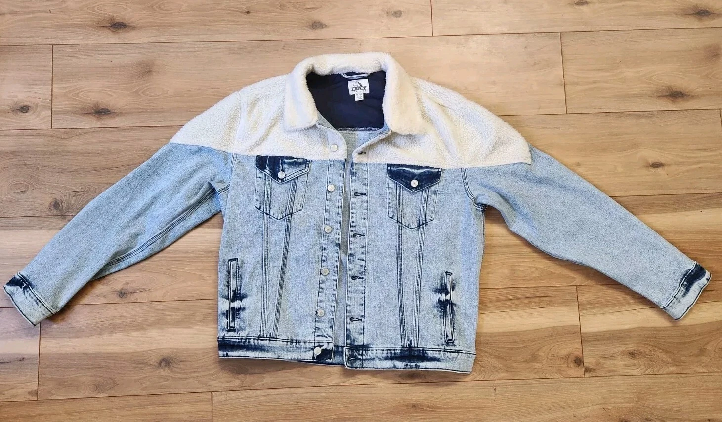 Jordache Denim Trucker Jacket Sherpa Collar Men’s XL Acid Wash 80's style