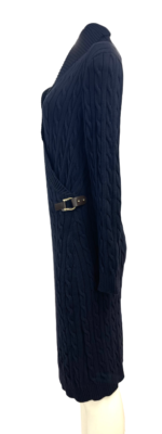 Ralph Lauren Women's Cable-Knit Buckle-Trim Sweater Dress - Size L in Lauren Navy