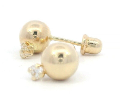 Tioneer 2 mm CZ with 5mm Hollow Ball 14k Yellow Gold Screw Back Earrings