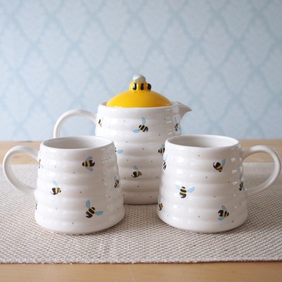 Sweet Bee Teekanne und 2 Tassen Set Keramik Teekanne und Tassen Set Geburtstagsgeschenke