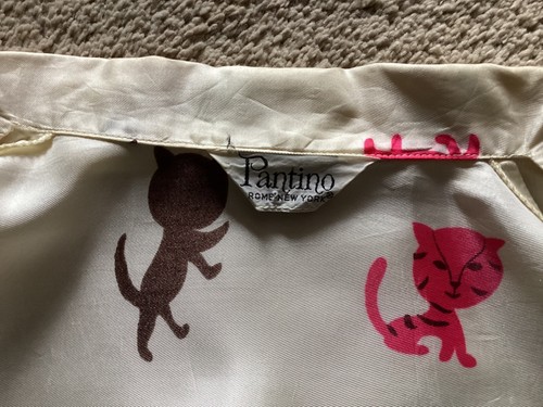 Vintage 50s 60s Italy Novelty Kitties Cats Pink and Brown Print Blouse M-L - Picture 5 of 6