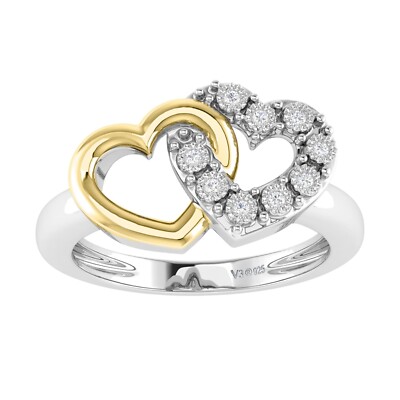 Valentinstag Rundschliff natürlicher Diamant 14K vergoldet 925 ineinandergreifendes Herz Ring