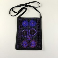 Vintage Embroidered Floral Shoulder Bag Purse Purple Flowers BoHo