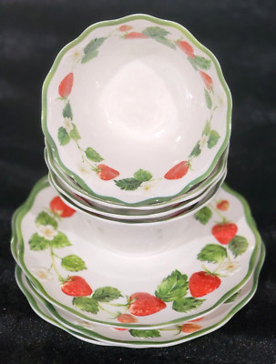 8 Primrose Vintage Strawberry Melamine 5'' Tidbit Bowls & 7'' Salad Plates Summer