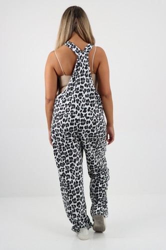 Womens Sleeveless Leopard Print Cotton Dungarees Square Neck Tie Strap Playsuit - Bild 28 von 46