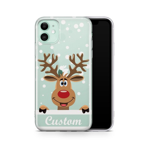 Personalized Name Christmas Reindeer Transparent Phone Case Cover Apple iPhone - Picture 2 of 8