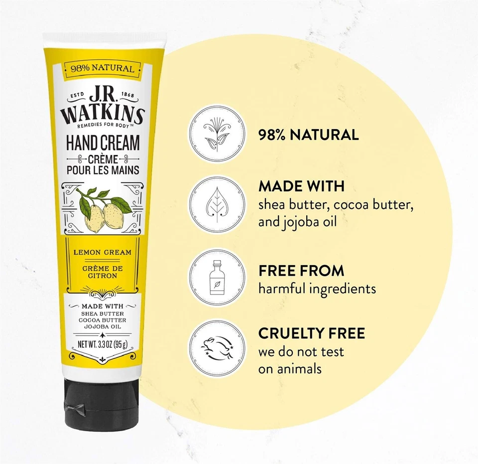 Pacote com 2 creme para as mãos JR Watkins limão 3,3 oz – pele hidratante, natural e macia - Imagem 2 de 4
