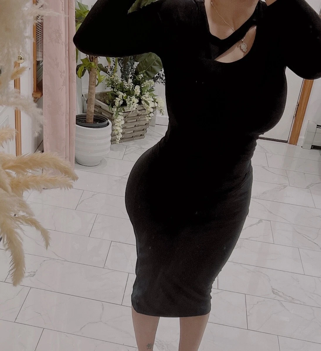 Venus long sleeve black cheap dress