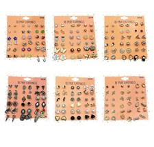 6 Packs Fashion Earrings Sets Ear Stud 18 Ct Assorted 108 Pairs SHIPS FROM USA