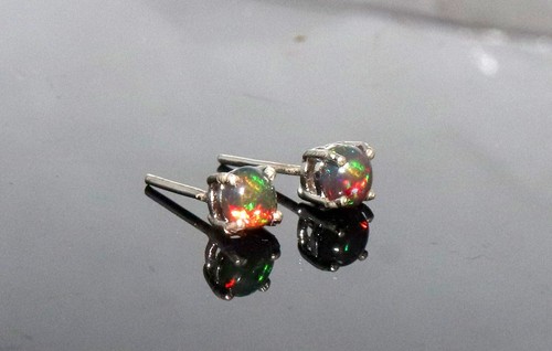 sterling silver black opal Earring studs opal gemstone earring Natural opal stud - Picture 7 of 12