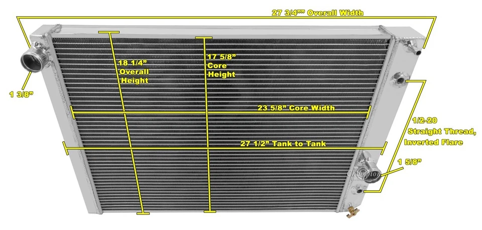 NUEVO RADIADOR CHAMPION 3 FILAS TODO ALUMINIO CON VENTILADOR 16" CHEVY CORVETTE 1991-1996 Foto 3 de 3