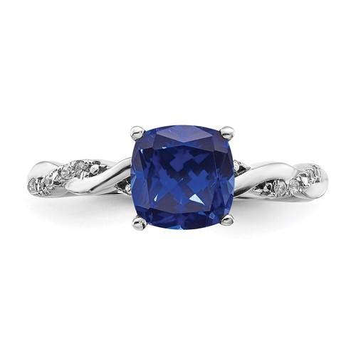 Sterling Silver Lab Created Sapphire & Diamond Ring Size 6 for Women 2.3gm - Picture 5 of 7