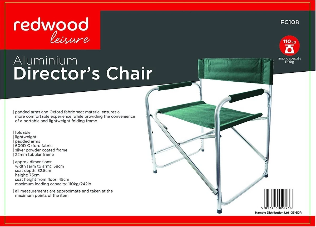 Green Directors Chair Folding With Arms Aluminium Canvas Portable Camping Garden