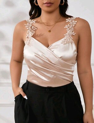 Plus Size Body Bodysuit Größen Ärmello Satin-Optik Jersey Sexy Slip 44-52