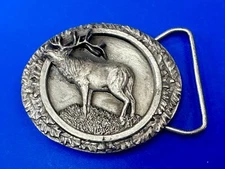 The North American Elk Commemorative Vtg. 1986 Bergamot Brass Works Belt Buckle 