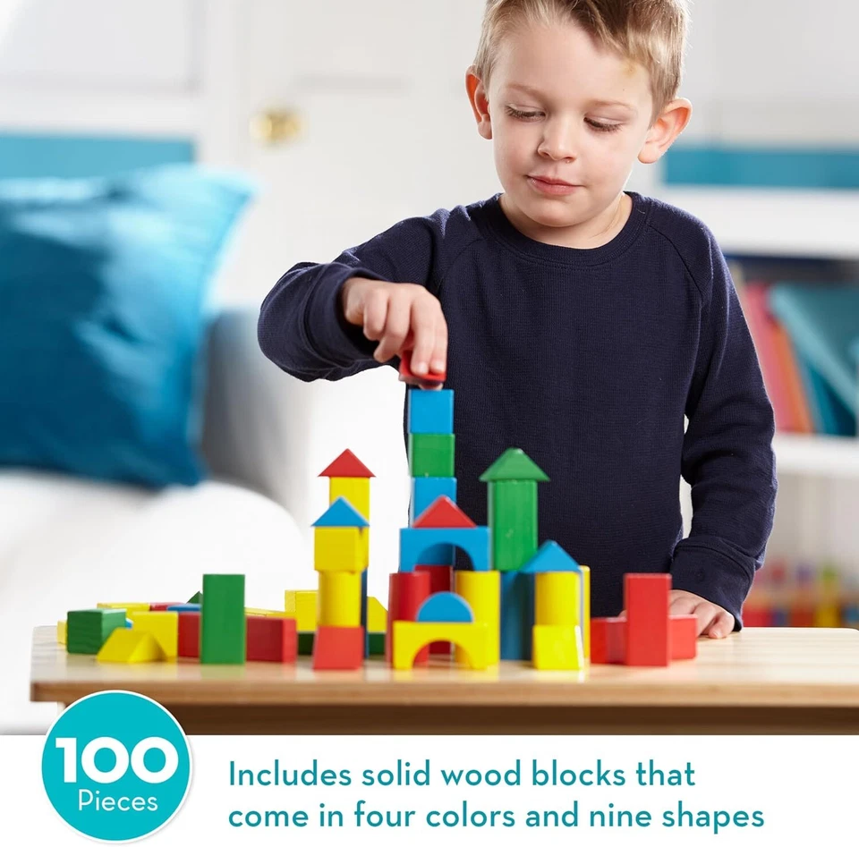 100 Piece Melissa & Doug Wooden Building Blocks Toy Set Classic Toys Kids New - Image 2 of 4