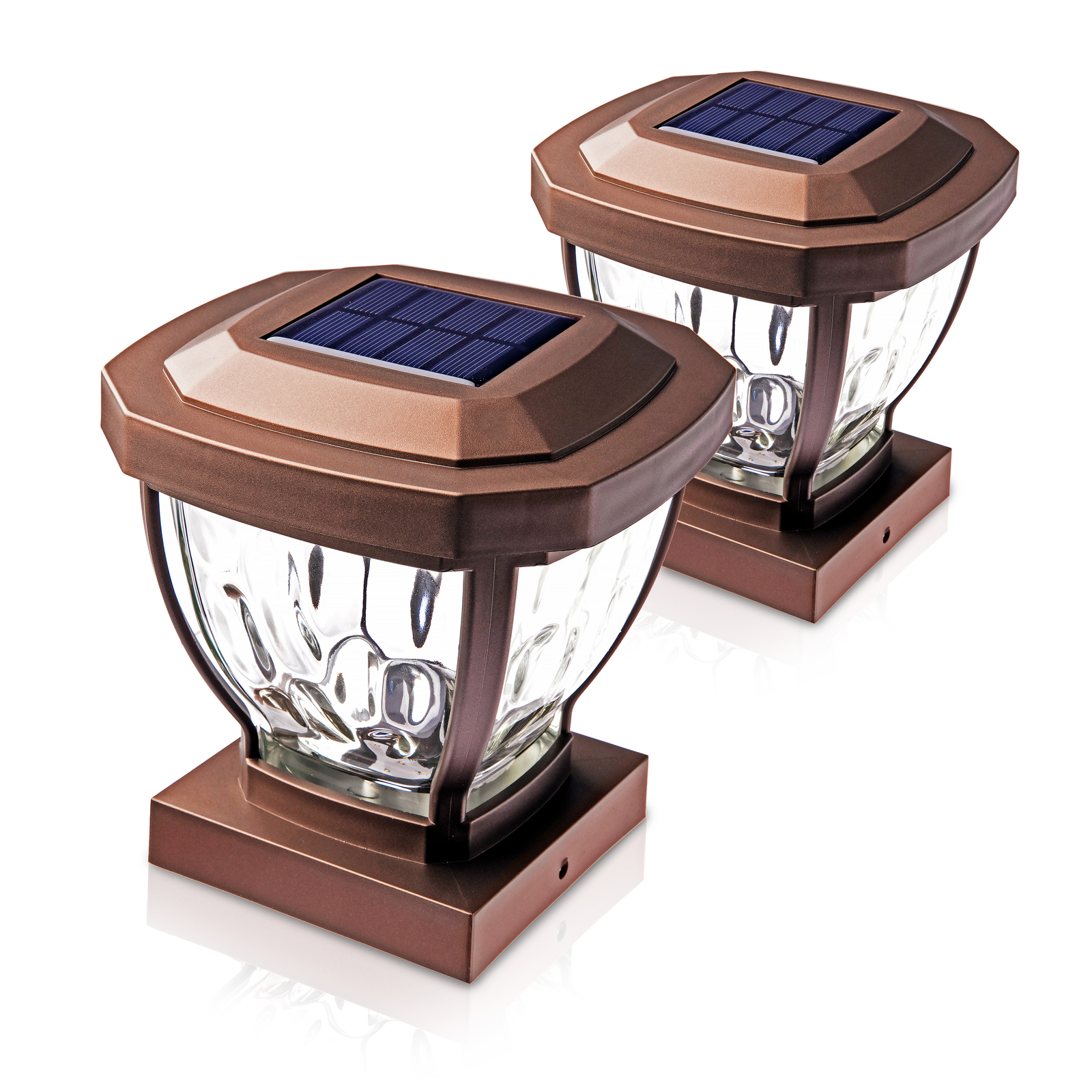 2-Pack Home Zone Solar Post Cap Lights Decorative Glass LED Outdoor 4x4 Bronze