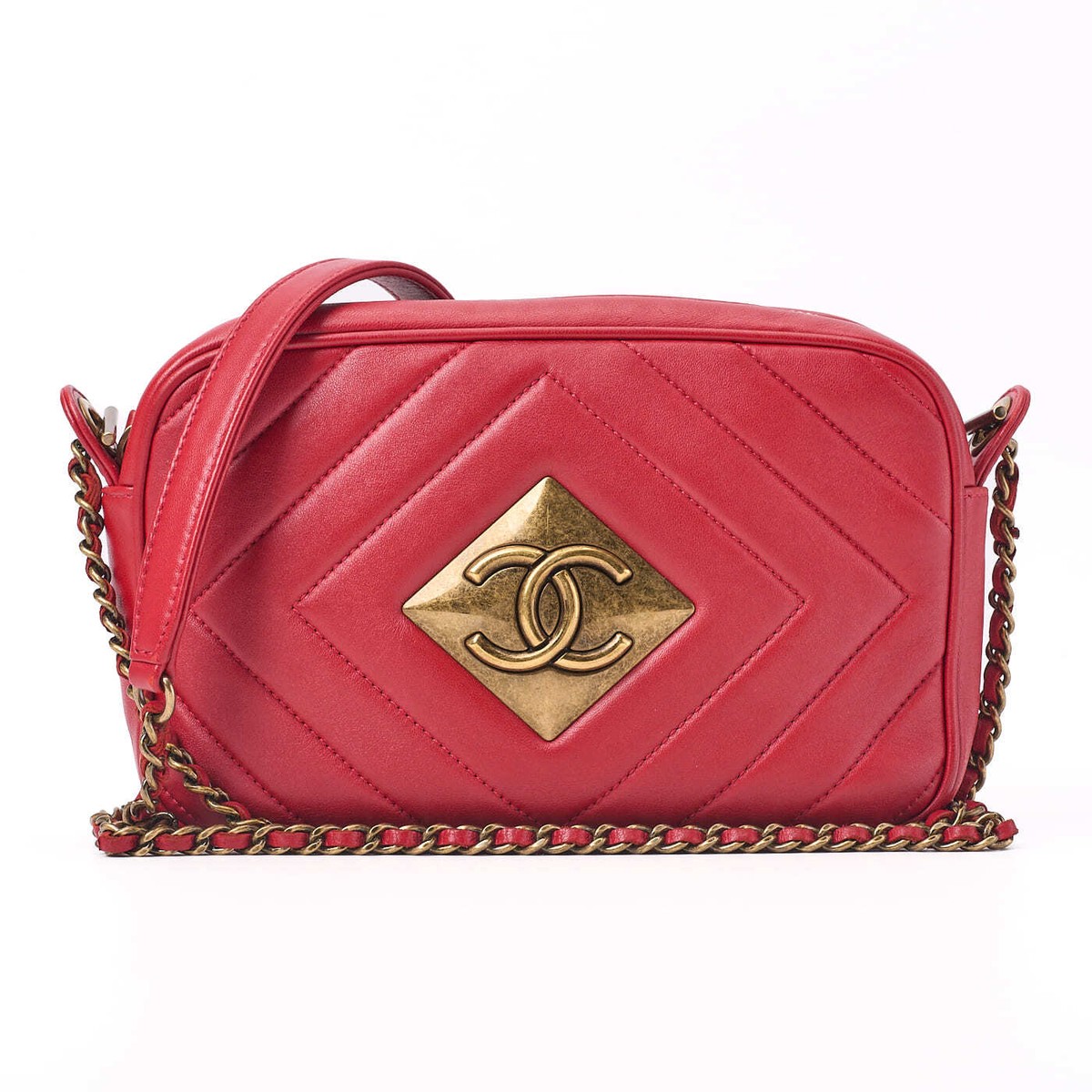CHANEL バッグ Chanel Diamond Stitch Coco Mark Chain Shoulder Lambskin Red