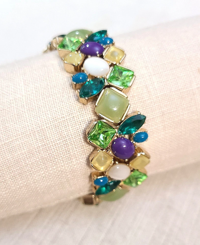 Coldwater Creek Gold-Tone “Mosaic” Stretch Bracelet Multicolor Glass Stones NWT - Image 3 of 4