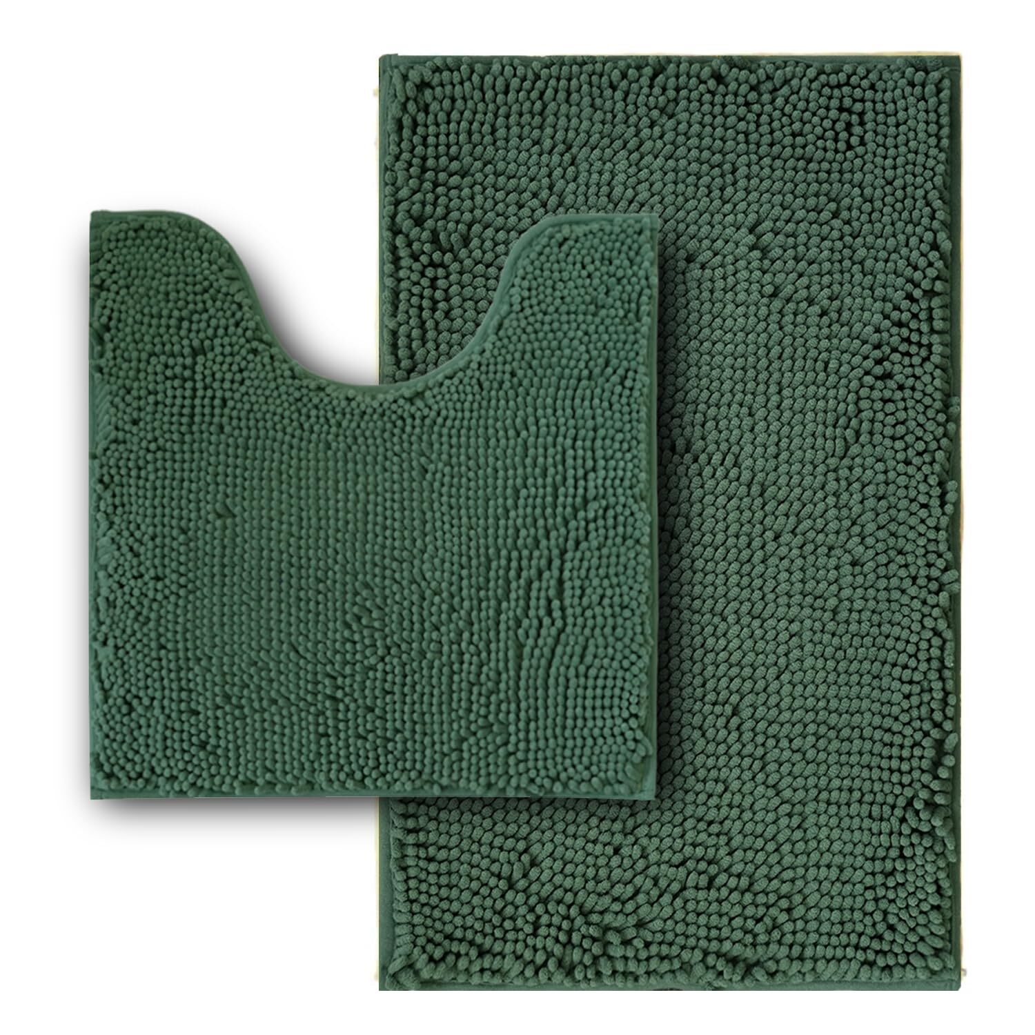 Soft Bathroom Rug Set 2-Piece Super Absorbent Machine Washable Chenille Mat