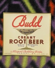 Antique Vintage Budd Creamy Root Beer Label, Newport, NH 1920s, Very Collectible