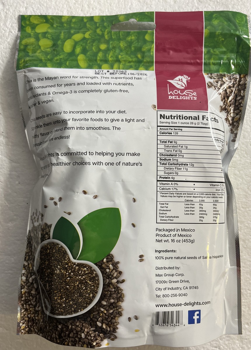 House Delights Chia Seeds All Natural Omega 3, Proteins, Fiber