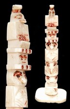 Vintage 1950's 3" Hand Carved Totem Pole Northwest Coast Indian Alaska Souvenir