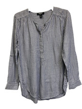 Nine West Jeans Women’s Long Sleeve Tunic Top Partial Button Blouse Sz M Stripe