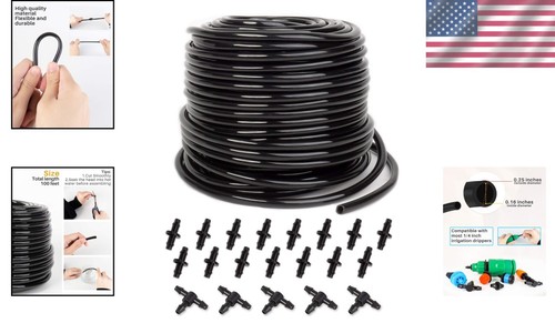 Flexible 100 ft PVC Drip Irrigation Hose with 20 Barbed Connectors for Gardens - Picture 2 of 9