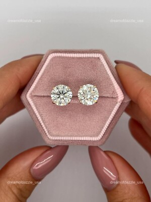 14K Solid Gold Round Diamond April New Stud Prong Wife Ethnic Wedding Earrings