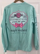 Simply Southern - Long Sleeve Aqua Graphic T-Shirt - "Thanks A Yacht" - Size M