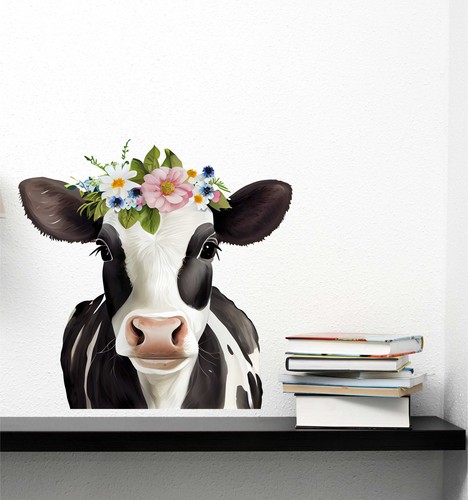 Floral Cow Wall vinyl sticker decal sa88 - 第 1/4 張圖片