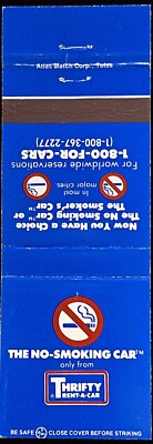 THRIFTY Rent-A-Car The No Smoking Car Vintage Matchbook Cover B-3189
