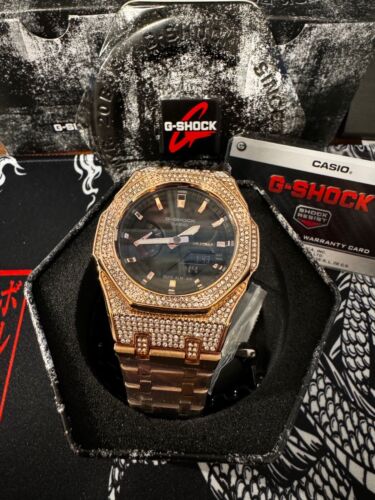 Casio G-Shock GMAS2100AER Modified With Diamond Rose Gold Stainles Steel Strap - Picture 1 of 5