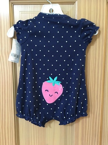 NWT Carter's Baby Girl Strawberry Romper Infant Navy Blue many sizes - Picture 2 of 2