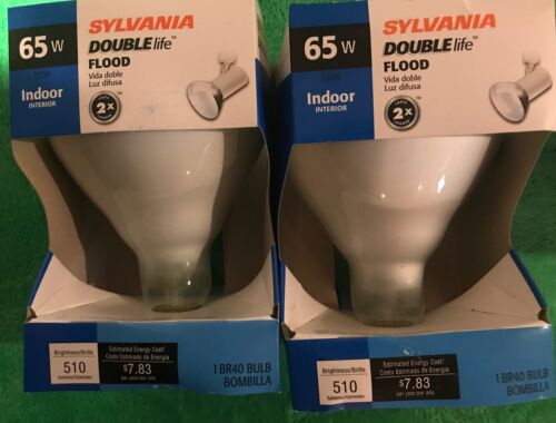 2 SYLVANIA Double Life 65 Watt Indoor Flood Light Bulbs, BR40, 510 Lumen