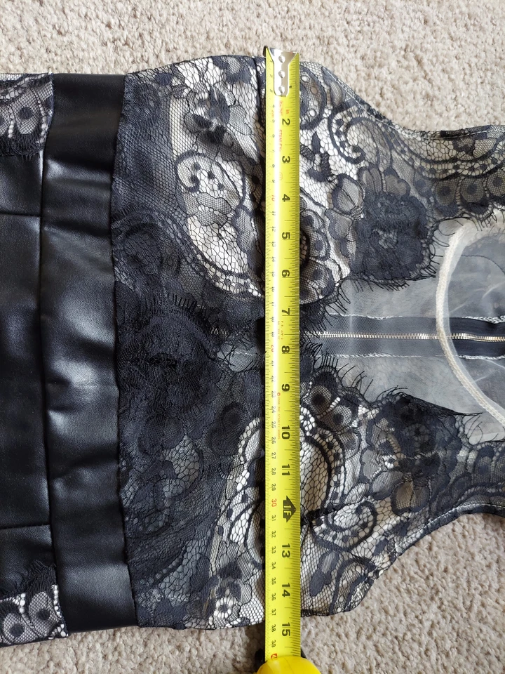 RARO Sexy Para Mujer Cuero PU Mini Vestido Aspecto Húmedo Encaje Club Ropa Falda EE. UU. Mediana Foto 4 de 4