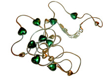 Vintage Pilgrim Danish Design Necklace Silver Tone Green Hearts 40"