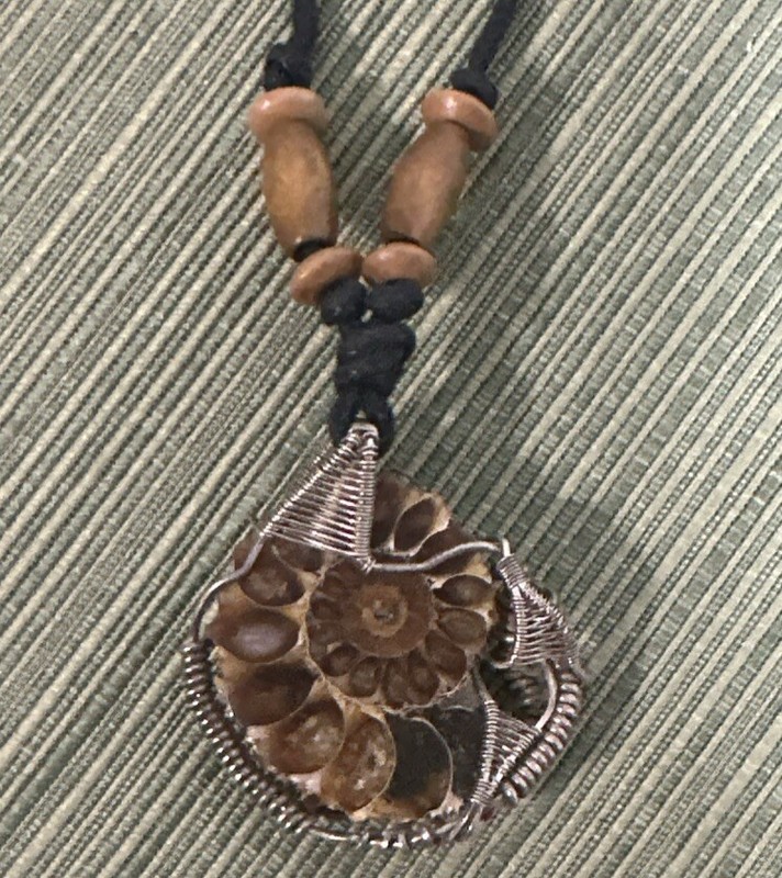 Natural Ammonite Fossil Jewelry Silver Tone Wrapped Pendant Necklace! Boho
