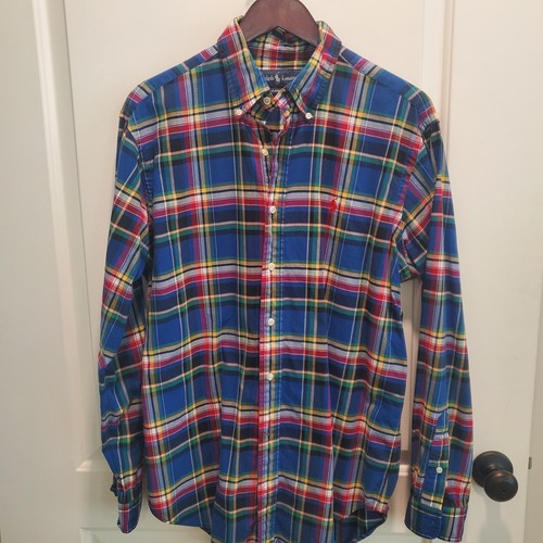 Polo Ralph Lauren blau mehrkariert Baumwolle Oxford Shirt Herren Gr. L klassische Passform LN