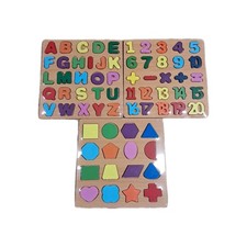 Wooden Alphabet  Numbers Shapes Puzzle Set Educational Board for Toddlers Kids