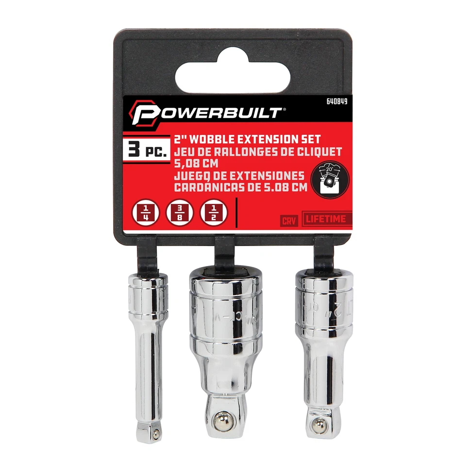 Powerbuilt 3 Pc. 2 in. Long Wobble Extension Bar Set, 1/4, 3/8, /1/2 in. Drive - Image 4 of 4