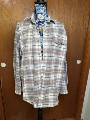 River Brand Arrow Mens L 46'' Cotton Flannel Plaid Button-Up Pockets Brown
