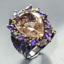 Antique 20ct Natural Rutilated Quartz Ring 925 Sterling Silver Size 7.5 /R453807