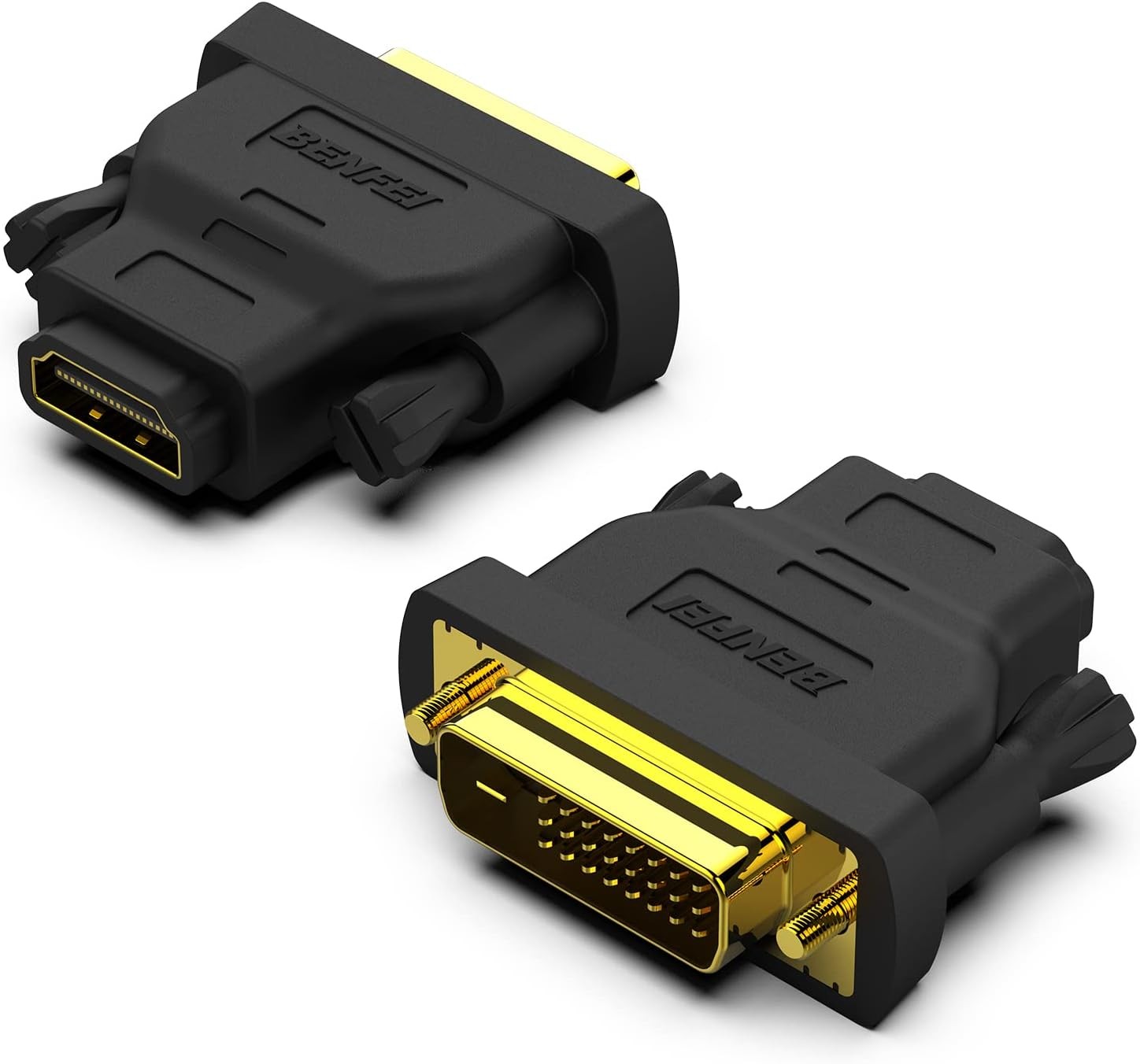 BENFEI DVI to HDMI Adapter, 2 Packs Bidirectional HDMI to DVI-D Adapter with Go