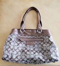 COACH SIGNATURE "C" LOGO BROWN/TAN MEDIUM HANDBAG, 2 HANDLES, MAGNETIC CLOSURE