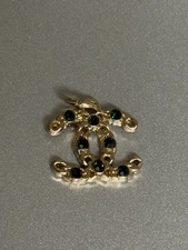 CHANEL Emerald Green Rhinestone Studded Metal Zipper Pull Charm