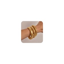 Gold Bangles Bracelets Set for Women, Chunky 14K Gold Plated Stainless Steel Str